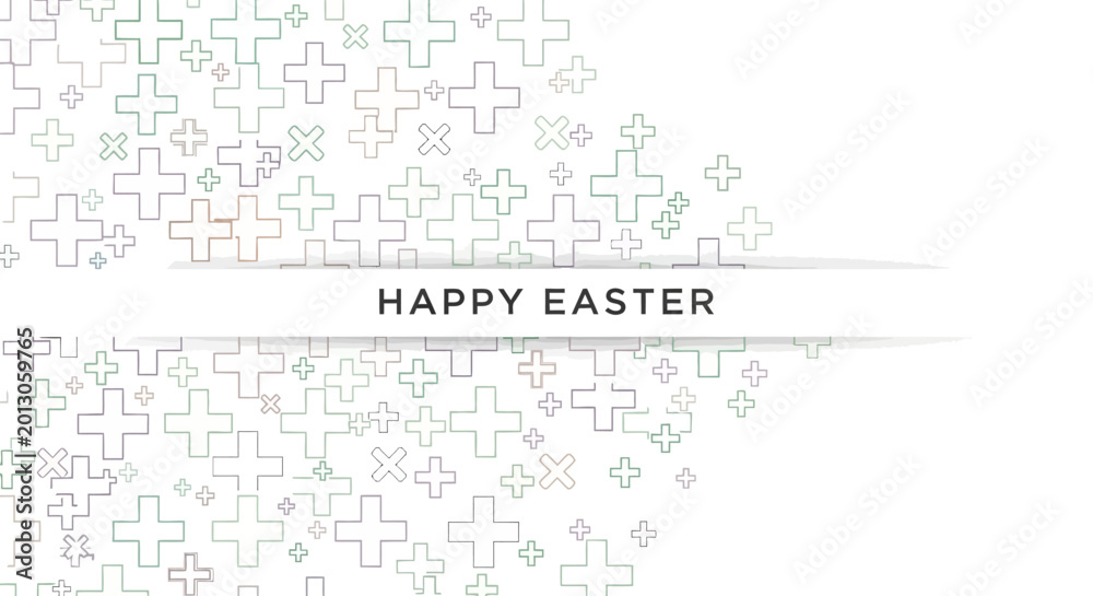 Fototapeta premium Happy Easter greeting card with pastel colored crosses on white background