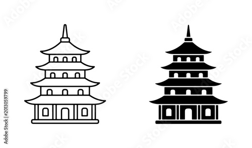 Obraz na płótnie Japanese Pagoda Icon Set, Traditional Asian Architecture Vector Graphics, Cultur