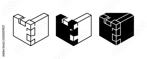 Obraz na płótnie Woodworking Joints, Dovetail and Mortise Tenon, Vector Icons Set, Black and Whit