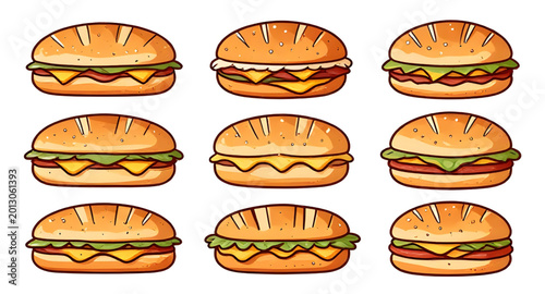 Quadro em tela cartoon burger illustration set, hamburger vector collection, fast food burger c