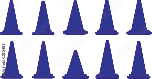 Slika na platnu Cones in blue are organized in a symmetrical pattern for athletic training or safety demarcation purposes