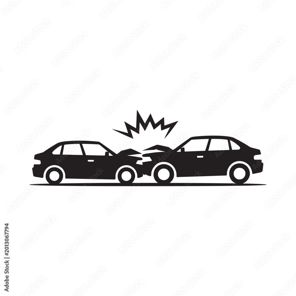 Naklejka premium Car crash silhouette on white background two vehicles colliding