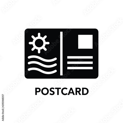 Tableau sur toile postcard icon with sun and waves solid black glyph design on a white background
