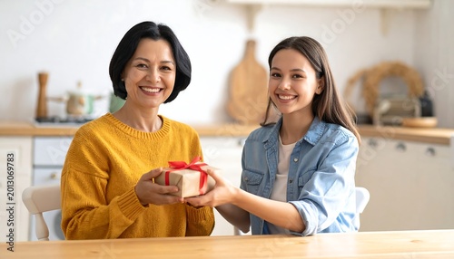 Mother giving a gift to her daughter