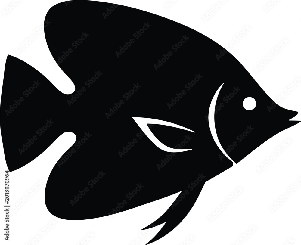 Fototapeta premium Pointed Fin Fish Silhouette Vector Illustration - Tropical Sea Life and Aquarium Decor Icon Isolated on White Background for Branding