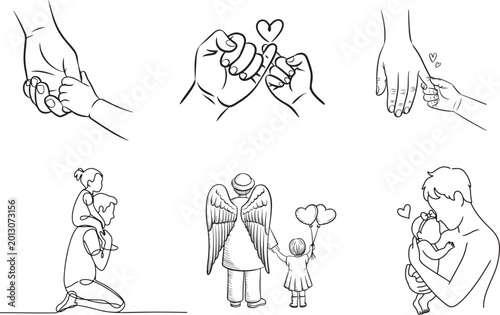 Caring fathers day with children vector liner design