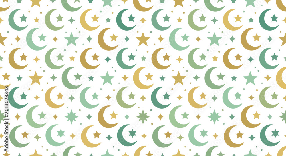 Fototapeta premium Islamic Crescent Moon and Star Seamless Pattern Background Vector