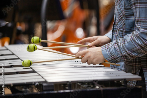 Obraz na płótnie Hands of a girl playing the vibraphone