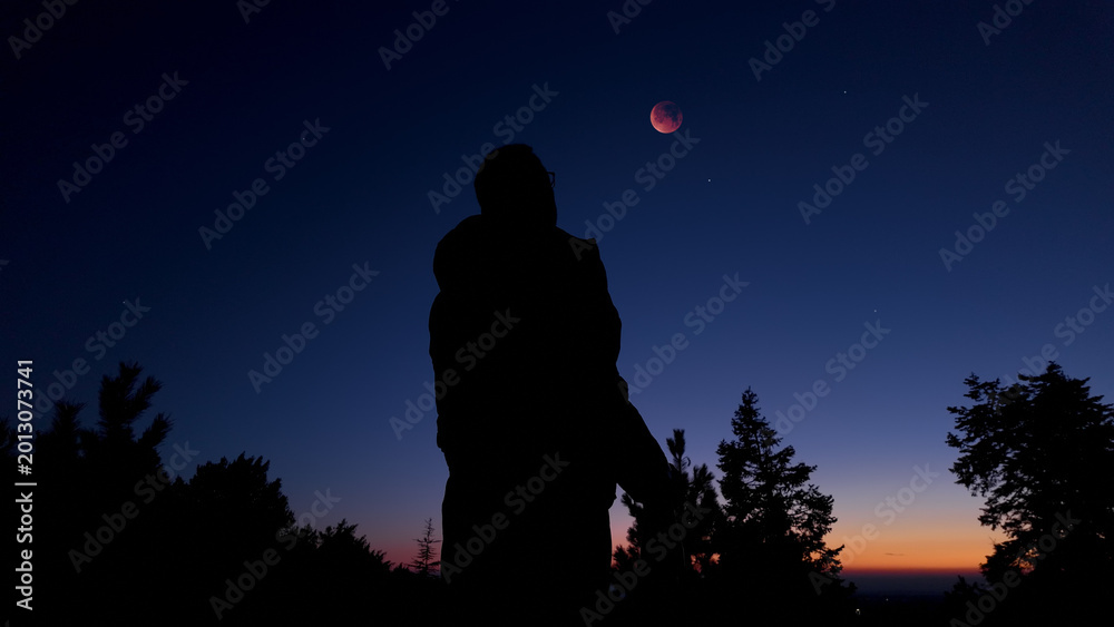 Fototapeta premium Amateur astronomer observing stars, planets, Moon and other celestial objects.