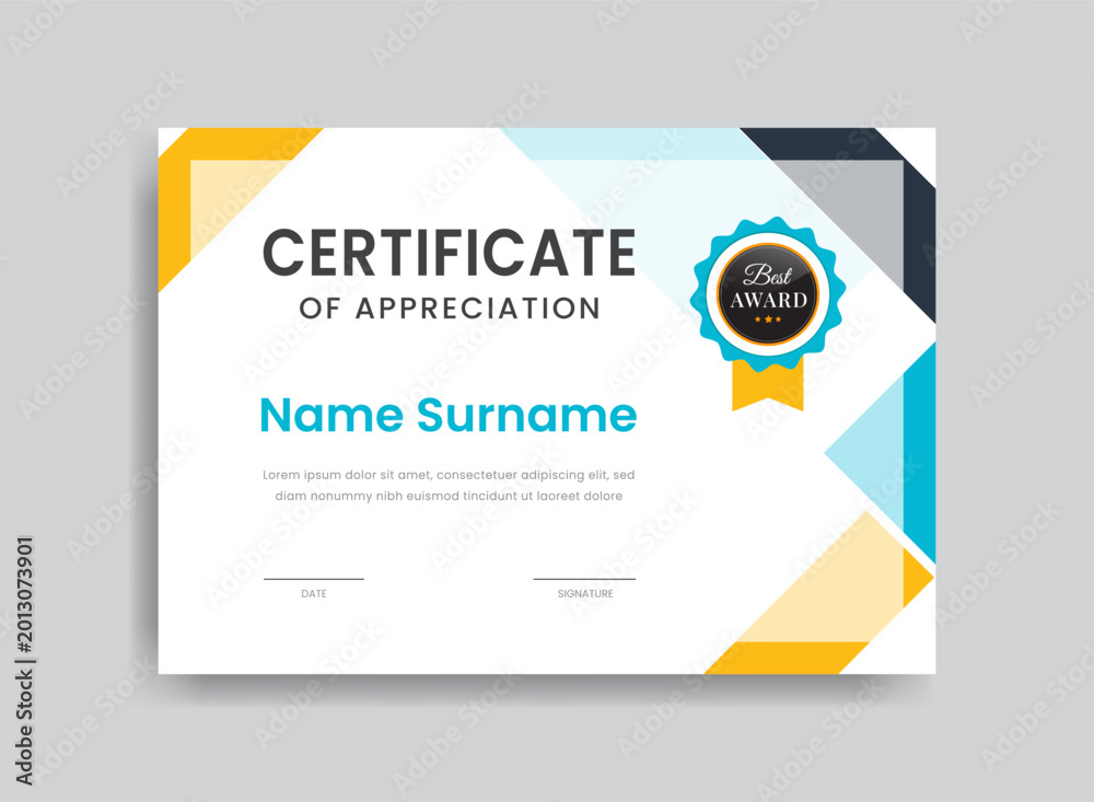 Fototapeta premium Certificate diploma design template. award background with badge