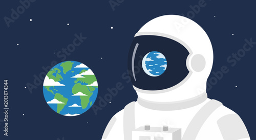 Cuadro en lienzo Astronaut in Space Reflecting Earth in Helmet Visor, Exploring Universe