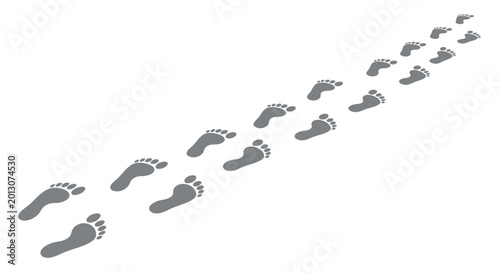 Billede på lærred Footprints Trail Path Isolated on White Background, Journey Concept