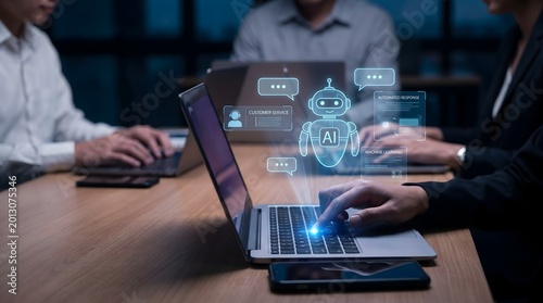 Business People Using Chatbot Virtual Assistant on Laptop