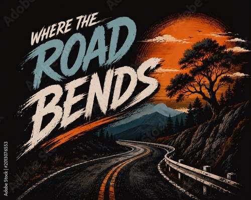 Where the Road Bends – Retro Sunset Road Graphic T-Shirt Design