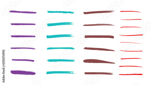 Set of Colorful Hand Drawn Brush Strokes and Underline Marker Scribbles
