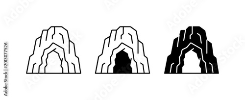 Fotografie Cave Entrance Icons, Natural Rock Formation Symbols, Geological Landmark Vector