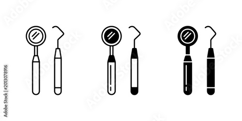 Fotografi Dental Instruments Icons, Oral Care Tools Set, Dentist Equipment Vector Graphics