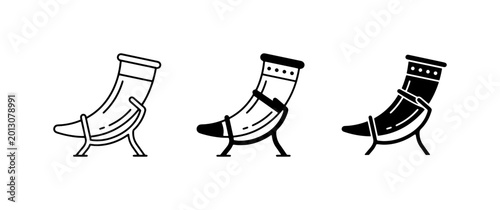 Foto Viking Drinking Horn Icons, Medieval Beverage Vessels, Ancient Culture Symbols,