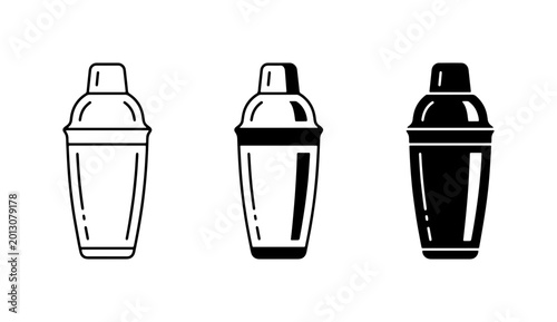 Cocktail Shaker Icons, Bar Tools Set, Mixology Equipment Collection, Barware Vector Graphics