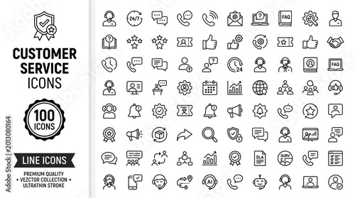 Bild auf Leinwand 100 minimalist monoline_vector, icons sheet,  Customer Service Icons Support Hel