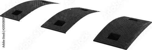 Fotografía Three black speed bump or rumble strip elements isolated road safety obstacle