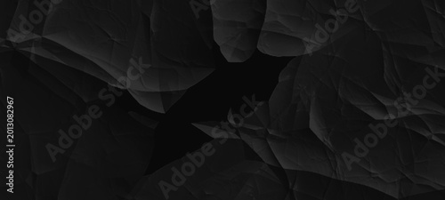Obraz na plátně Abstract cracks crumpled paper texture Dark charcoal gray abstract background with dramatic, sweeping creases and large, profound folds, crafting a sophisticated and mysterious visual appeal