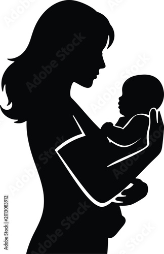 Schilderij op canvas Silhouette of a mother tenderly holding her newborn baby