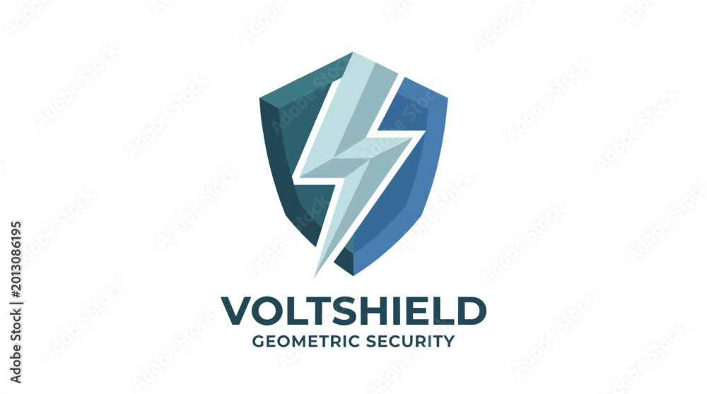 Obraz premium Geometric security logo with shield and lightning bolt.