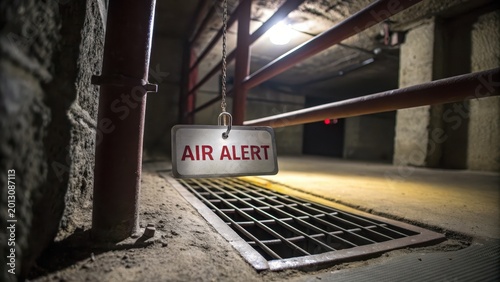 Air Alert Sign in Underground Passageway with Industrial Atmosphere
