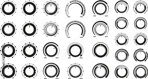 Fotografía Knob and Dial Control Set Featuring Temperature, Volume, and Setting Adjustments