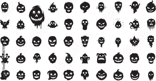 Spooky halloween ghost skull pumpkin faces vector collection