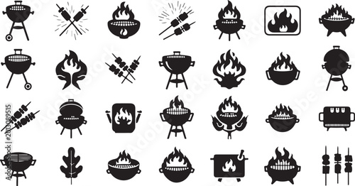 Barbecue grill icons and symbols vector illustration