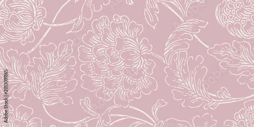 Fotografía Elegant Floral Pattern with Delicate Outlines on a Soft Pink Background