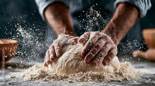 Man hands kneading dough