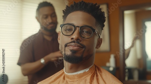 Confident Man with Glasses Getting a Haircut at a Barbershop