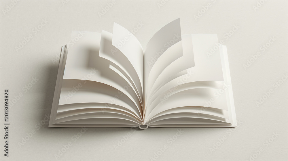 Fototapeta premium Open blank book with pages turning on a light background for creative projects