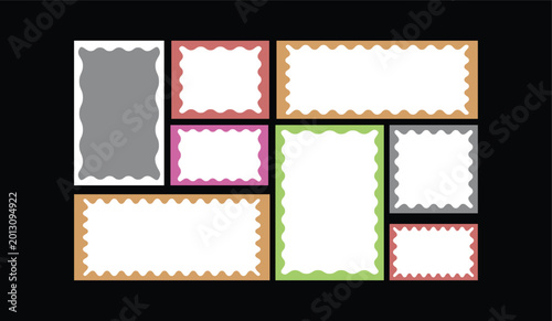 Schilderij op canvas Postage Stamp Frames Set Zigzag Borders Rectangle Square Mail Postcard Letter Vector Templates
