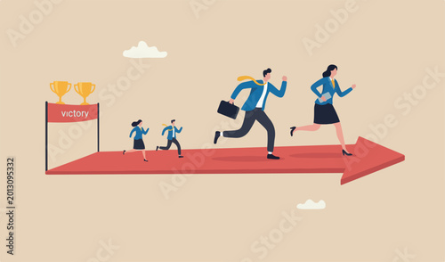 Принти на полотні Business competition, or competitors victory, performance employees concept, bus