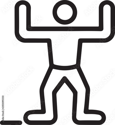 Stick figure icon of a person celebrating with arms raised in triumph