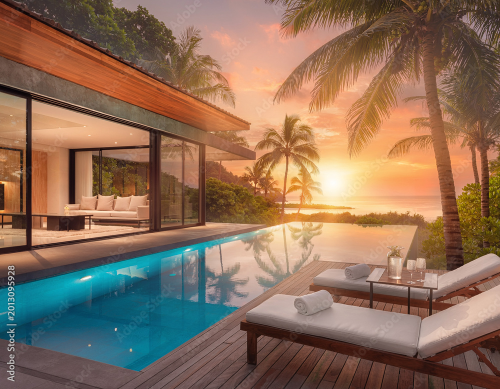 Fototapeta premium Luxury Tropical Modern Villa In Paradise