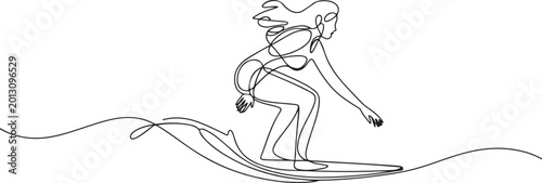 Photography surfing sport continuous line illustration of woman
