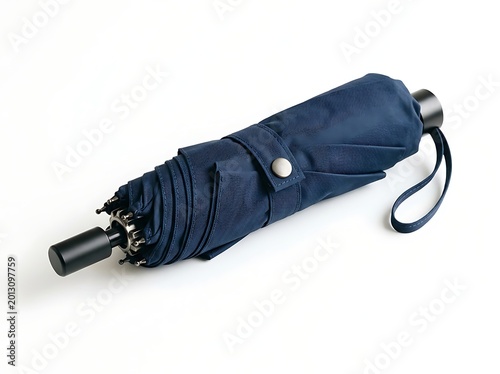 Umbrella Folded Navy Blue Portable Rain Protection on White
