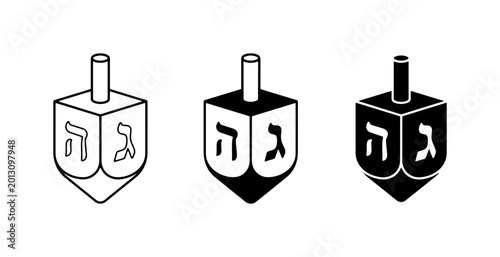 Foto Dreidel Icons Set, Jewish Hanukkah Spinning Top Vector Graphics, Hebrew Letter G