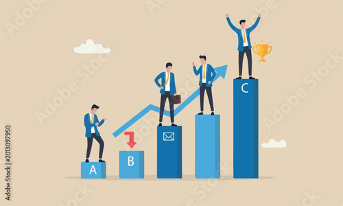 Φωτογραφία Business competition company profit or employee, winner and loser in contest, ac