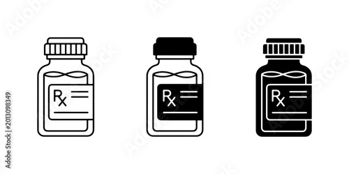 Schilderij op canvas Prescription Pill Bottle Icons, Medical Rx Container Vector Graphics, Pharmaceut