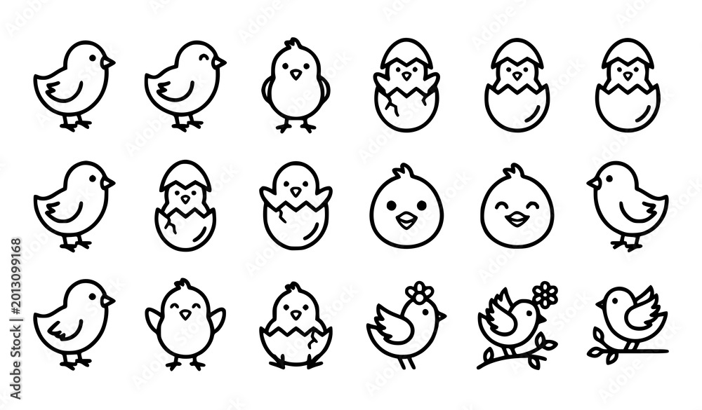 Fototapeta premium Minimalist cute bird and chick icons for nursery or kids design.