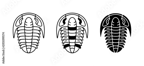 Photos Trilobite Fossil Icons, Ancient Arthropod Vector Silhouettes, Paleontology Scien