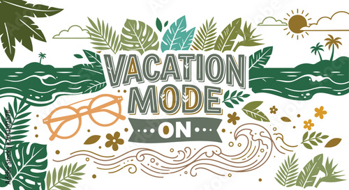 Schilderij op canvas Tropical vacation elements with text illustration silhouette