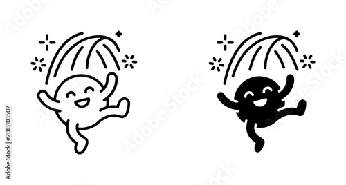 Принти на полотні Joyful Character Icon Set, Happy Dancing Figure Vector Art, Celebration Sparkle