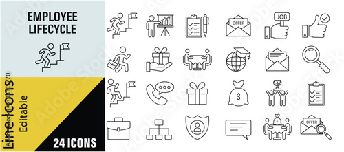 Quadro su tela Employee lifecycle line icon set